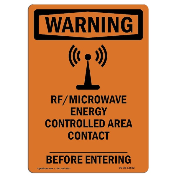 Safety Sign, OSHA WARNING, 14" Height, Aluminum, RF Microwave Energy, Portrait